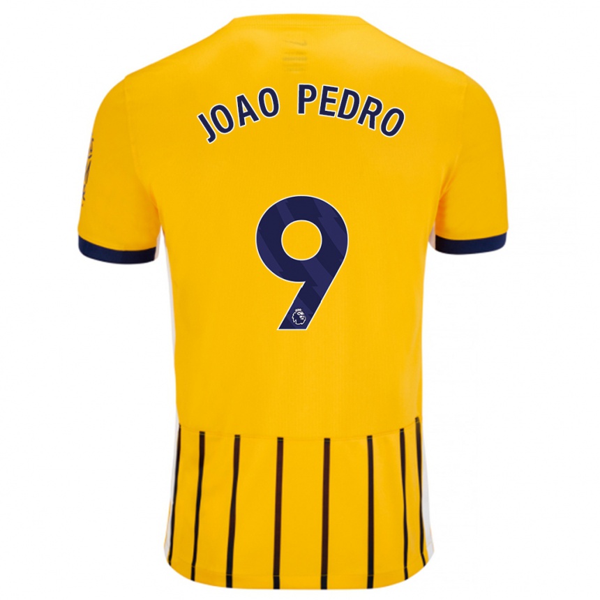 Enfant Football Maillot João Pedro #9 Doré Bleu À Fines Rayures Tenues Extérieur 2024/25