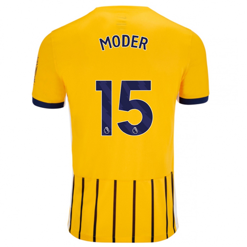 Enfant Football Maillot Jakub Moder #15 Doré Bleu À Fines Rayures Tenues Extérieur 2024/25