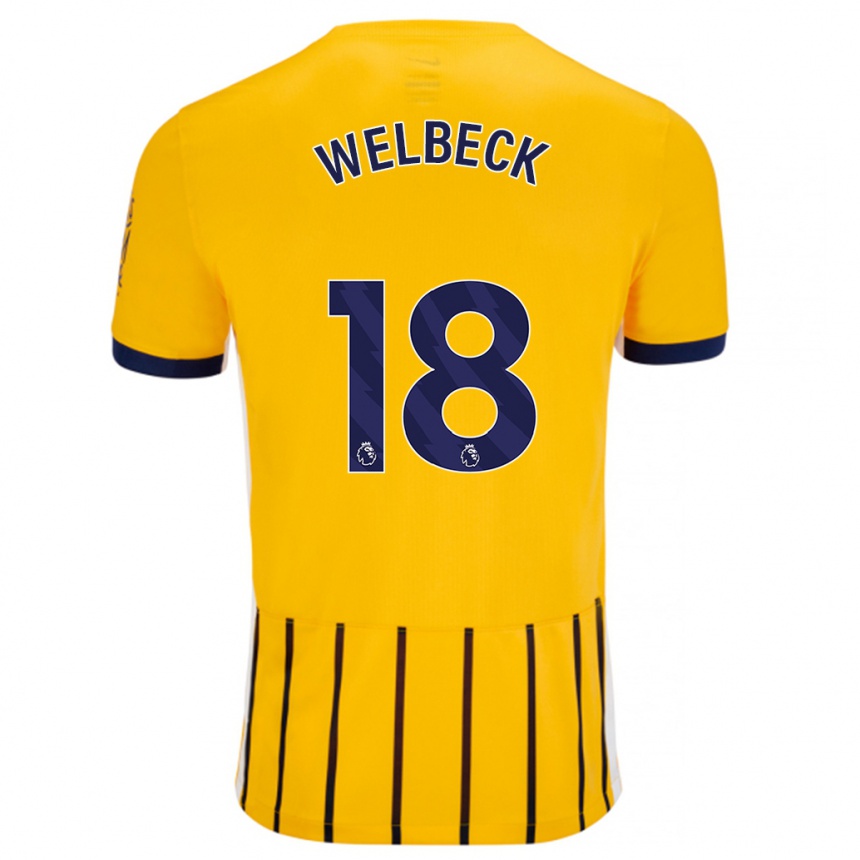 Enfant Football Maillot Danny Welbeck #18 Doré Bleu À Fines Rayures Tenues Extérieur 2024/25