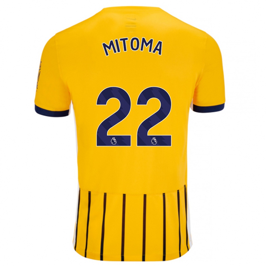 Enfant Football Maillot Kaoru Mitoma #22 Doré Bleu À Fines Rayures Tenues Extérieur 2024/25