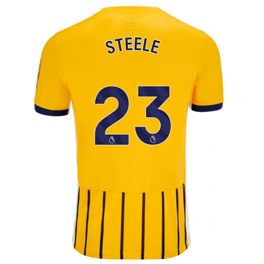 Enfant Football Maillot Jason Steele #23 Doré Bleu À Fines Rayures Tenues Extérieur 2024/25