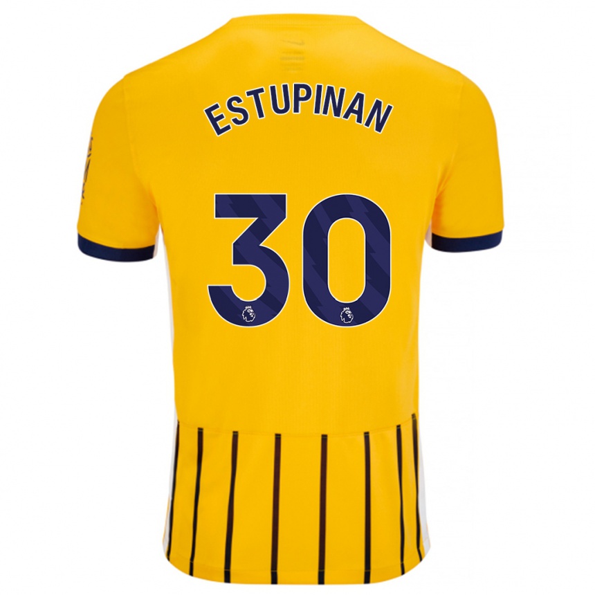 Enfant Football Maillot Pervis Estupiñán #30 Doré Bleu À Fines Rayures Tenues Extérieur 2024/25