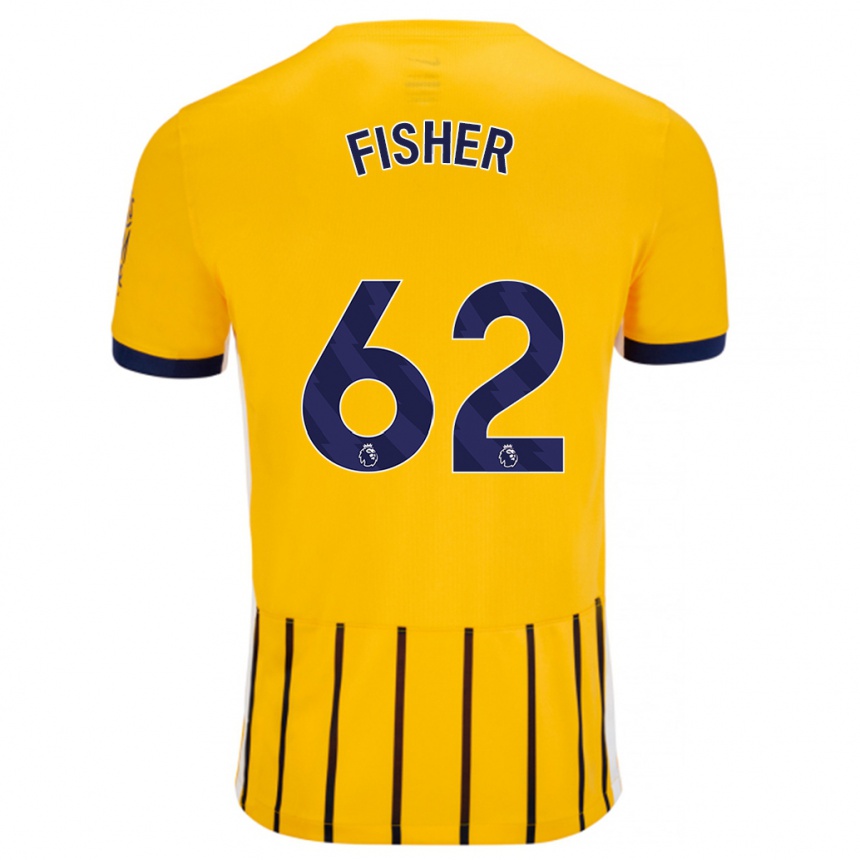 Enfant Football Maillot Hugo Fisher #62 Doré Bleu À Fines Rayures Tenues Extérieur 2024/25