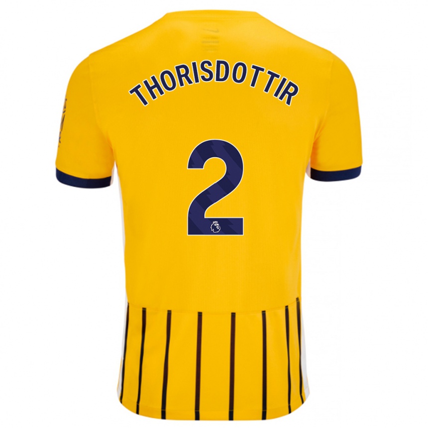 Enfant Football Maillot Maria Thorisdottir #2 Doré Bleu À Fines Rayures Tenues Extérieur 2024/25