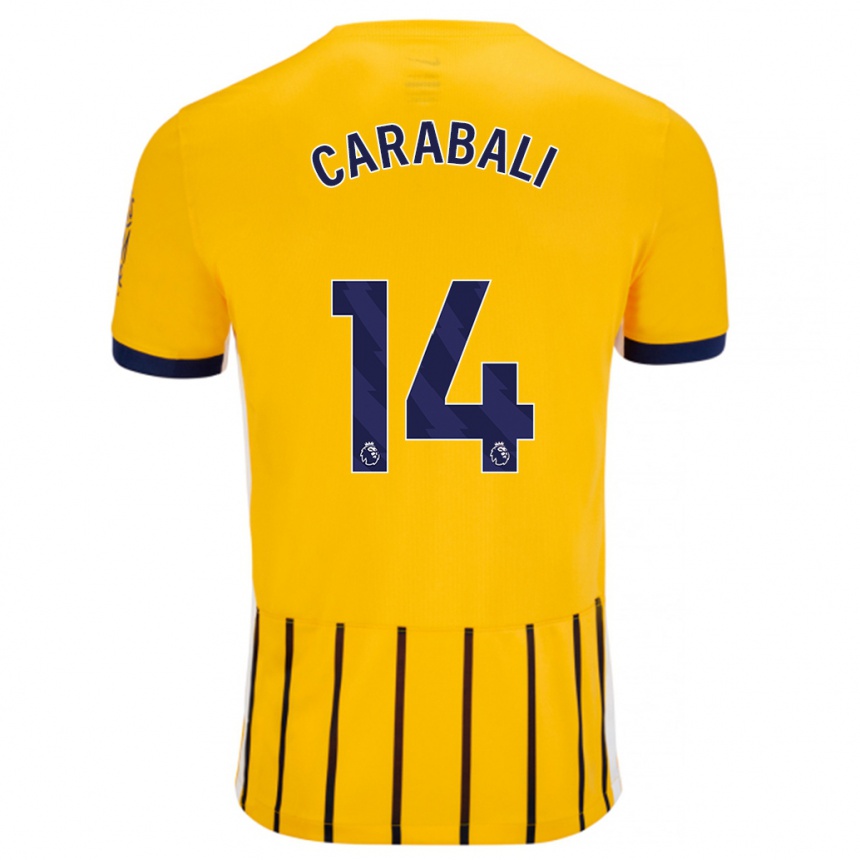 Enfant Football Maillot Jorelyn Andrea Carabalí Martínez #14 Doré Bleu À Fines Rayures Tenues Extérieur 2024/25