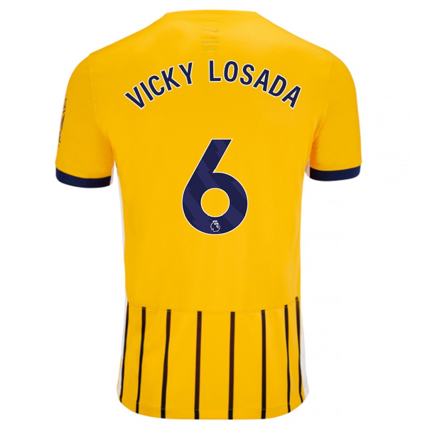 Enfant Football Maillot María Victoria Losada Gómez #6 Doré Bleu À Fines Rayures Tenues Extérieur 2024/25