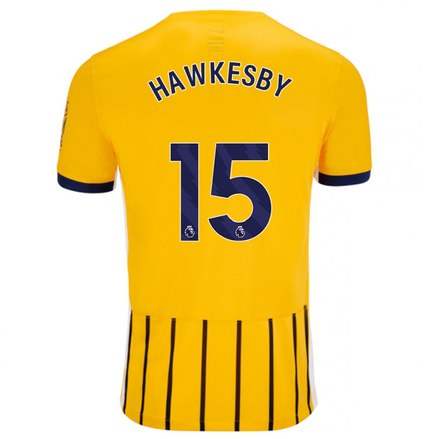 Enfant Football Maillot Mackenzie Hawkesby #15 Doré Bleu À Fines Rayures Tenues Extérieur 2024/25