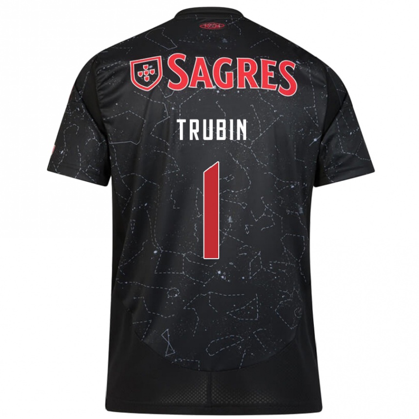 Enfant Football Maillot Anatoliy Trubin #1 Noir Rouge Tenues Extérieur 2024/25