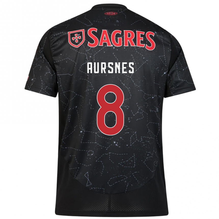 Enfant Football Maillot Fredrik Aursnes #8 Noir Rouge Tenues Extérieur 2024/25