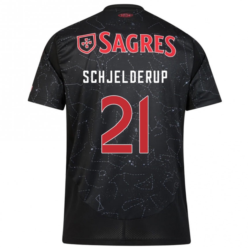 Enfant Football Maillot Andreas Schjelderup #21 Noir Rouge Tenues Extérieur 2024/25