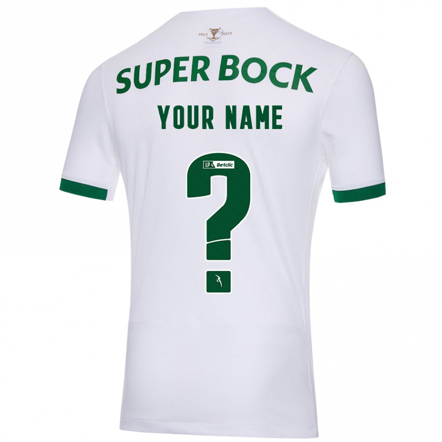 Enfant Football Maillot Votre Nom #0 Blanc Vert Tenues Extérieur 2024/25