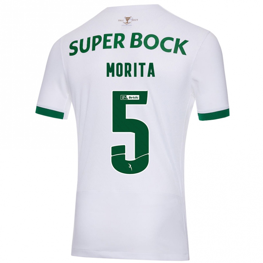 Enfant Football Maillot Hidemasa Morita #5 Blanc Vert Tenues Extérieur 2024/25