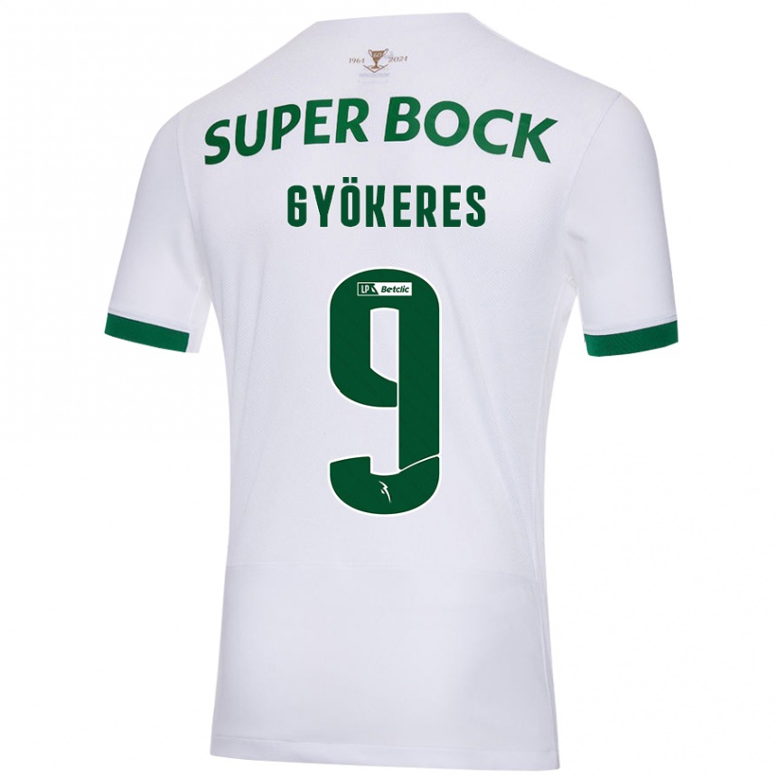 Enfant Football Maillot Viktor Gyökeres #9 Blanc Vert Tenues Extérieur 2024/25