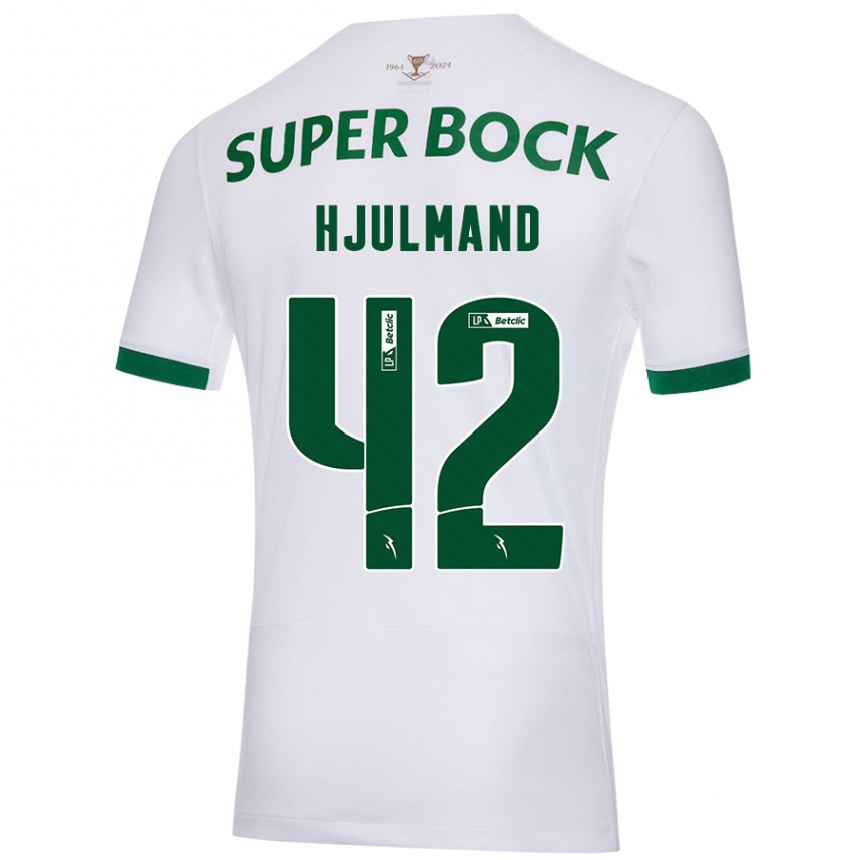 Enfant Football Maillot Morten Hjulmand #42 Blanc Vert Tenues Extérieur 2024/25