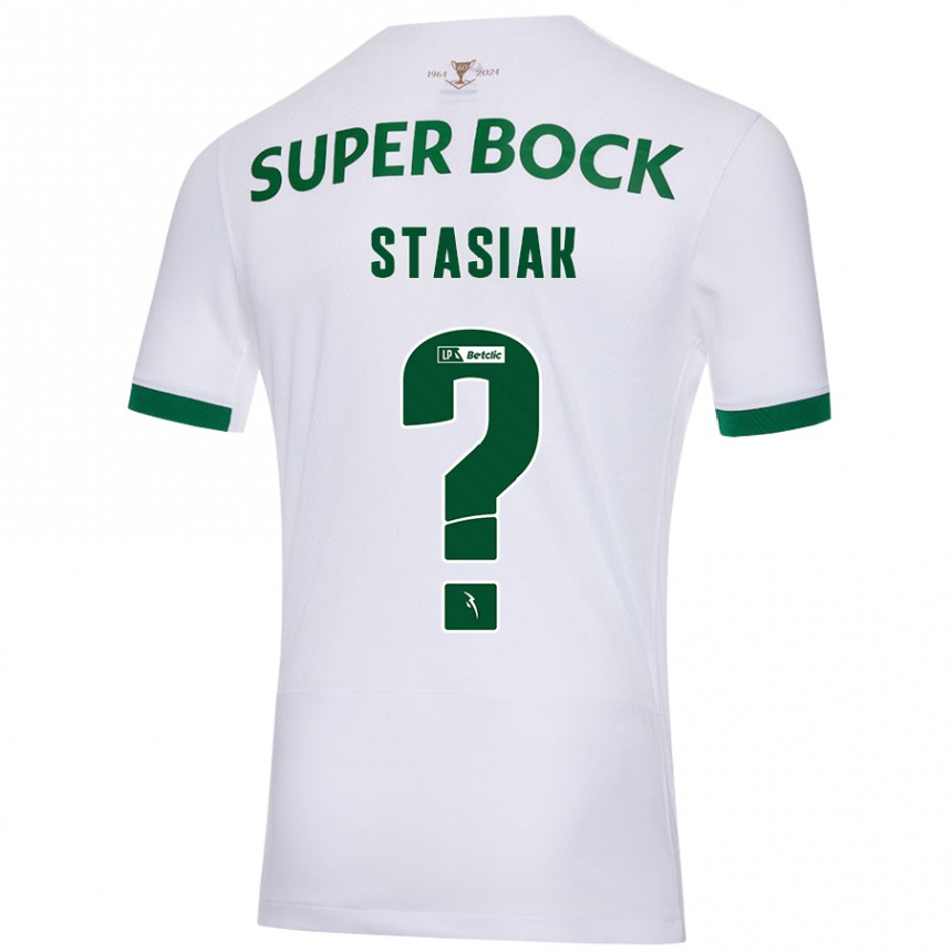 Enfant Football Maillot Jakub Stasiak #0 Blanc Vert Tenues Extérieur 2024/25