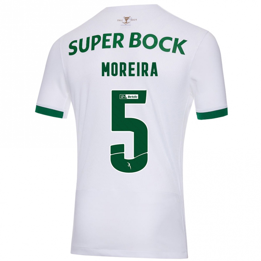 Enfant Football Maillot David Moreira #5 Blanc Vert Tenues Extérieur 2024/25