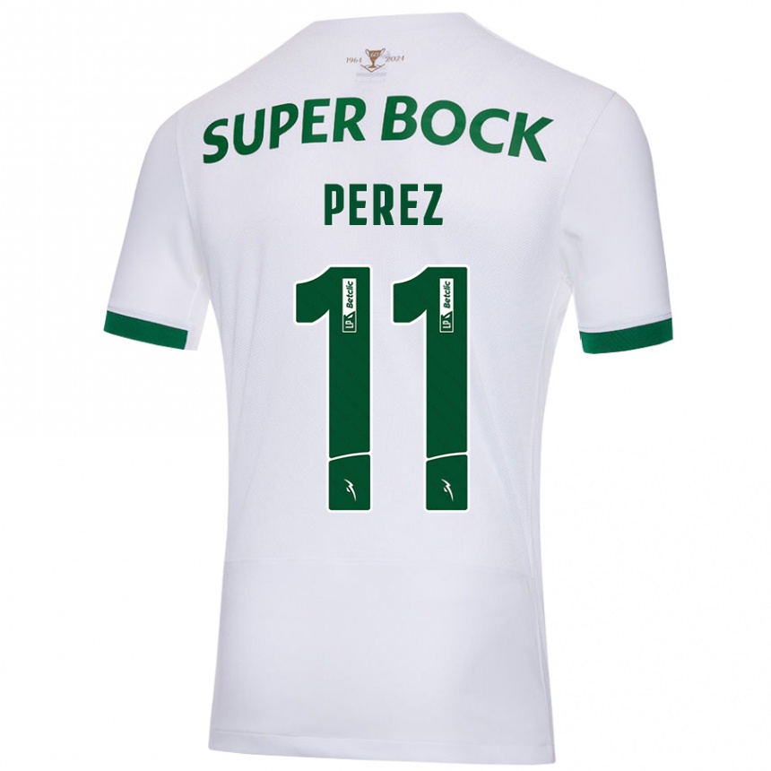 Enfant Football Maillot Brenda Pérez #11 Blanc Vert Tenues Extérieur 2024/25