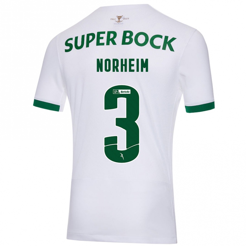 Enfant Football Maillot Andrea Norheim #3 Blanc Vert Tenues Extérieur 2024/25