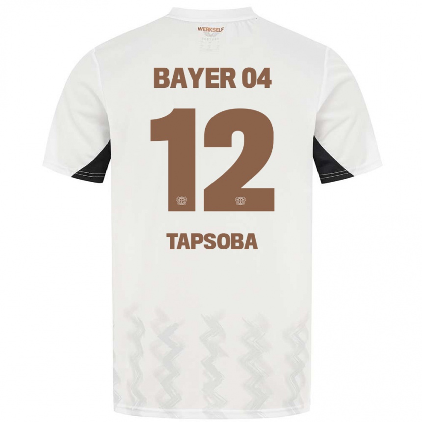 Enfant Football Maillot Edmond Tapsoba #12 Blanc Noir Tenues Extérieur 2024/25