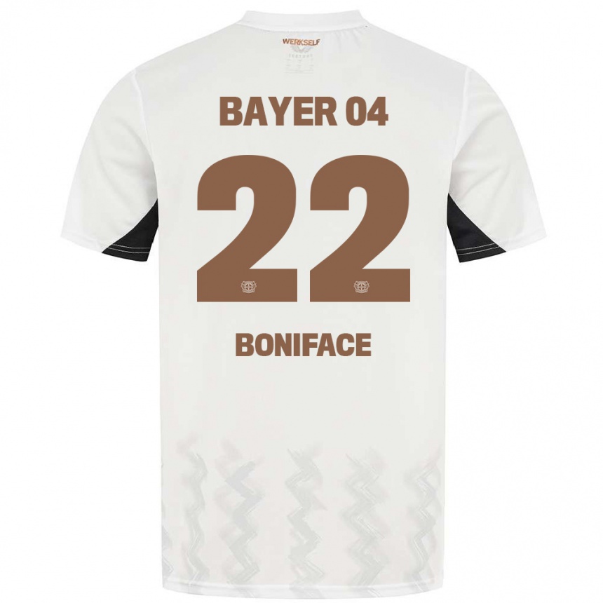 Enfant Football Maillot Victor Boniface #22 Blanc Noir Tenues Extérieur 2024/25