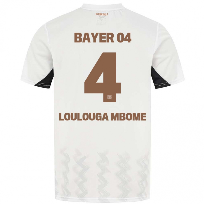 Enfant Football Maillot Adrien Loulouga Mbome #4 Blanc Noir Tenues Extérieur 2024/25