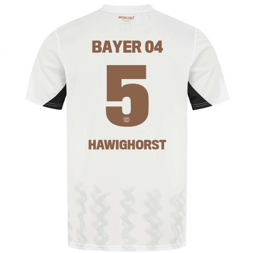 Enfant Football Maillot Ben Hawighorst #5 Blanc Noir Tenues Extérieur 2024/25