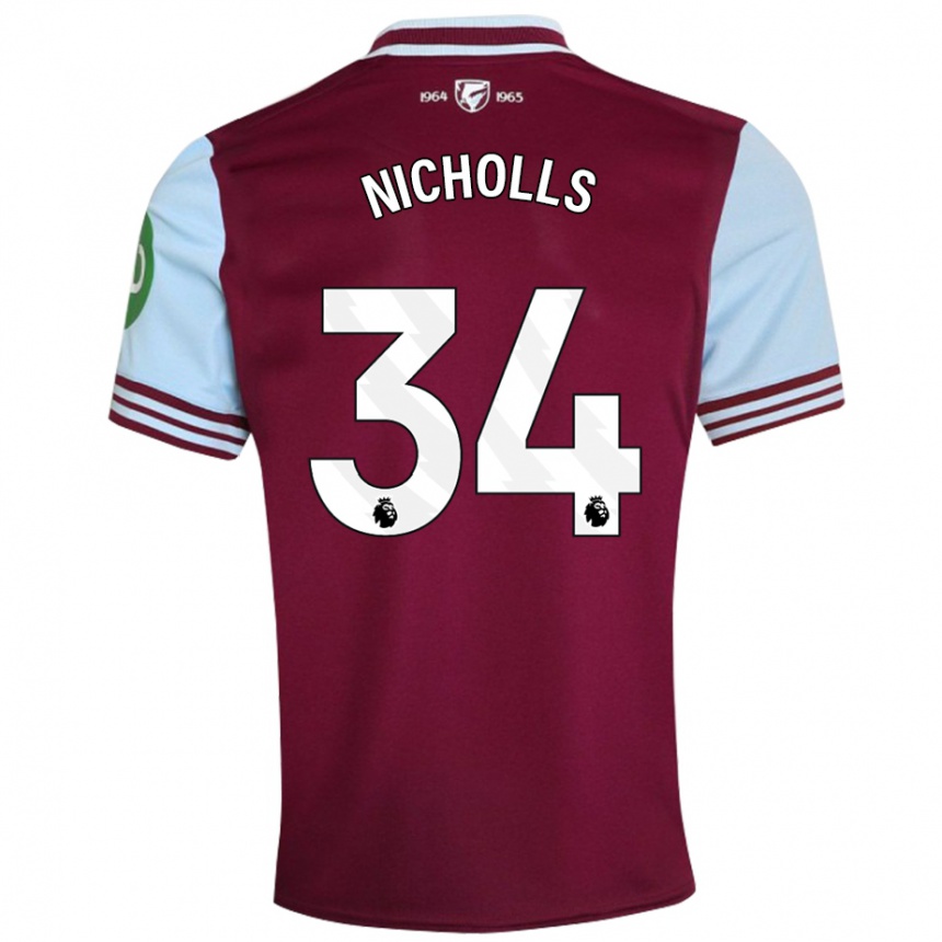 Homme Football Maillot Macey Nicholls #34 Rouge Foncé Tenues Domicile 2024/25