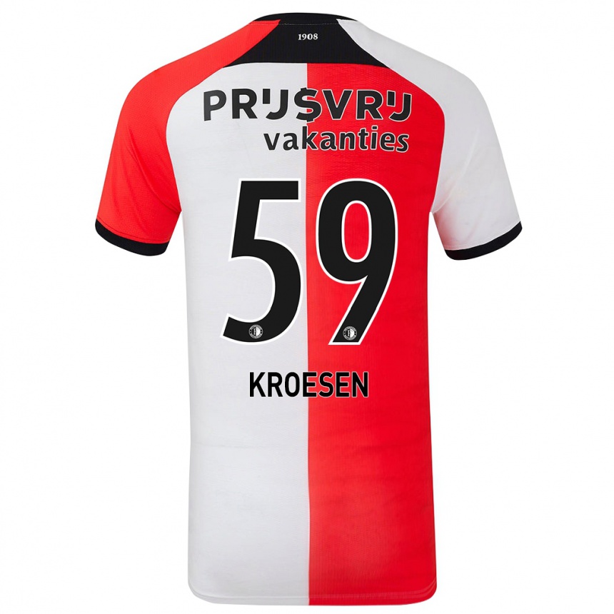 Homme Football Maillot Jaimy Kroesen #59 Rouge Blanc Tenues Domicile 2024/25