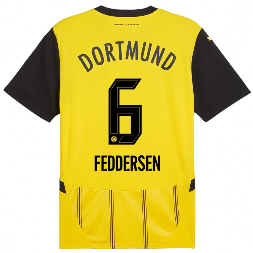 Homme Football Maillot Jonas Feddersen #6 Jaune Noir Tenues Domicile 2024/25