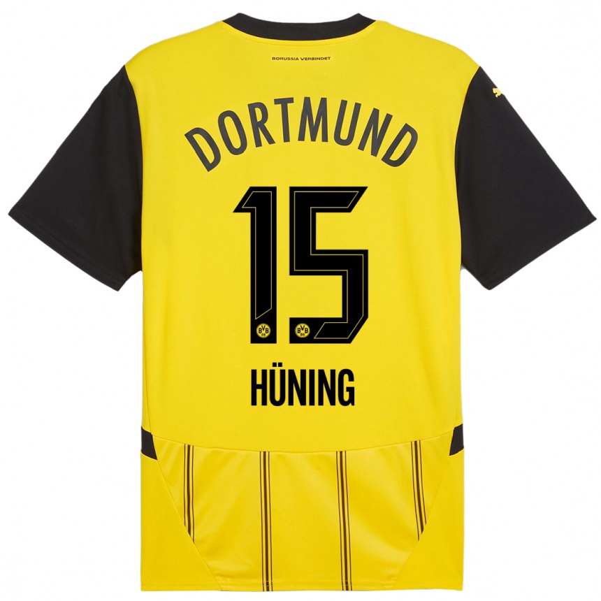 Homme Football Maillot Ben Hüning #15 Jaune Noir Tenues Domicile 2024/25