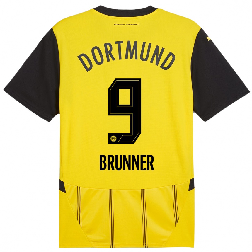 Homme Football Maillot Paris Brunner #9 Jaune Noir Tenues Domicile 2024/25