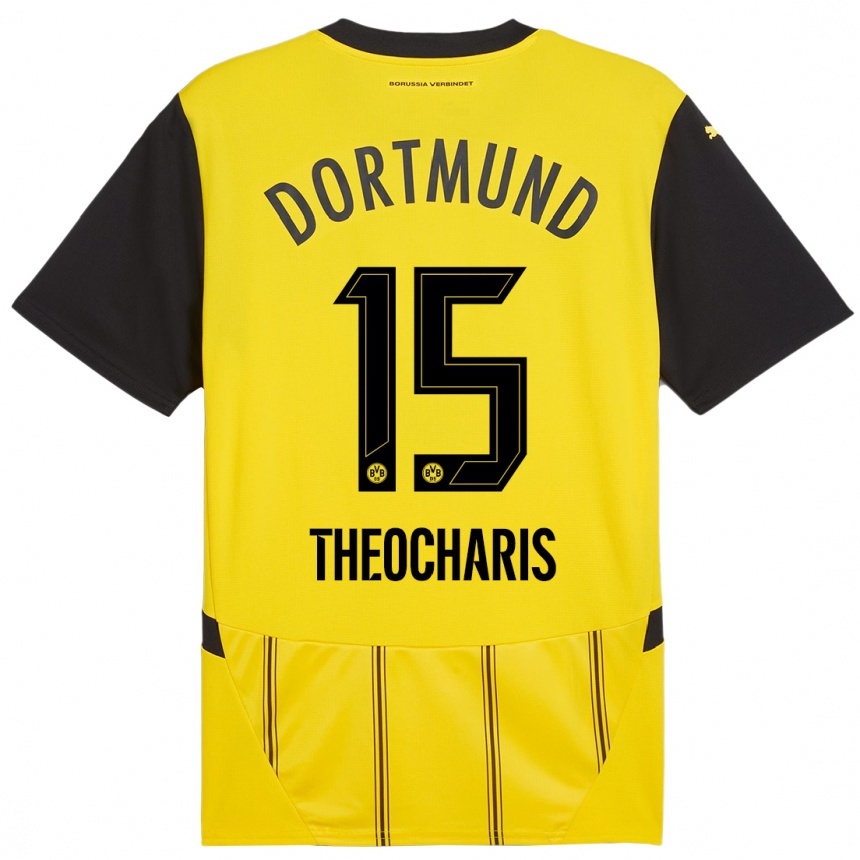 Homme Football Maillot Elefterios Theocharis #15 Jaune Noir Tenues Domicile 2024/25