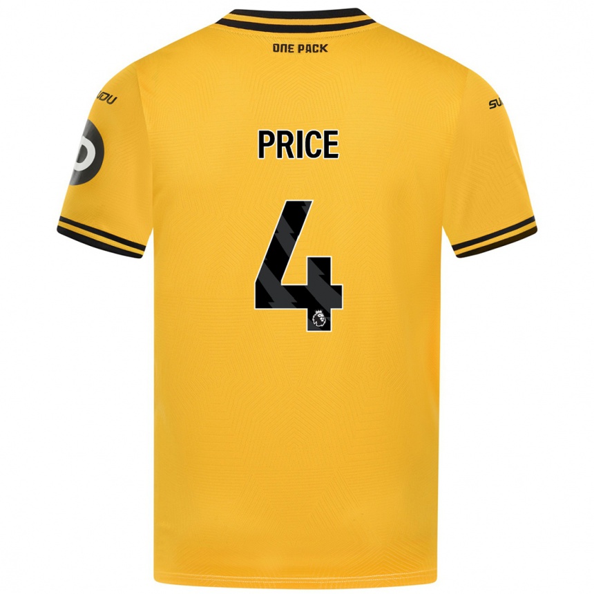 Homme Football Maillot Anna Price #4 Jaune Tenues Domicile 2024/25