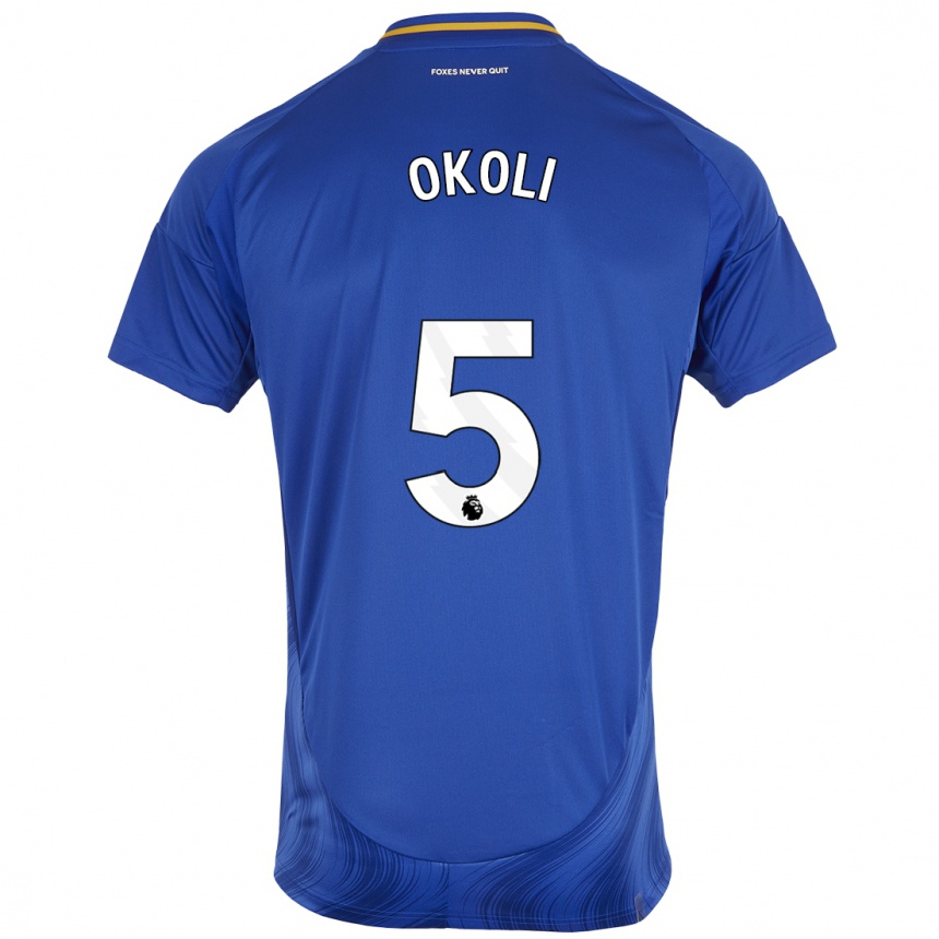 Homme Football Maillot Caleb Okoli #5 Bleu Blanc Tenues Domicile 2024/25