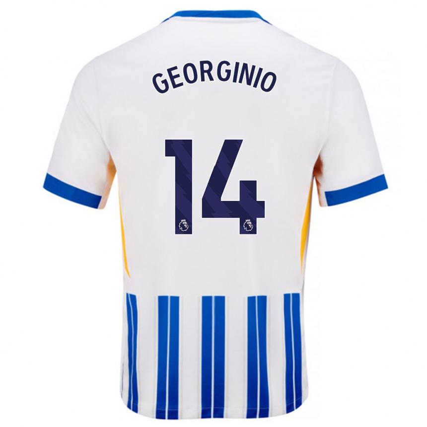 Homme Football Maillot Georginio Rutter #14 Blanc Bleu À Rayures Fines Tenues Domicile 2024/25