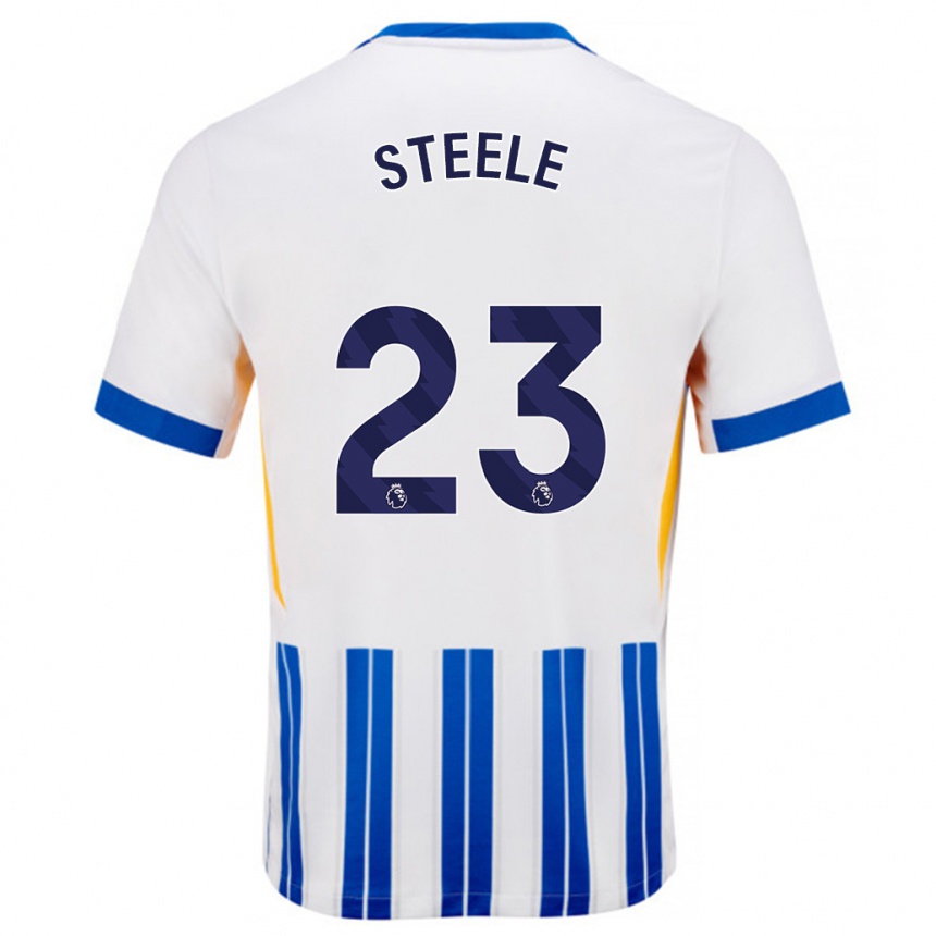 Homme Football Maillot Jason Steele #23 Blanc Bleu À Rayures Fines Tenues Domicile 2024/25