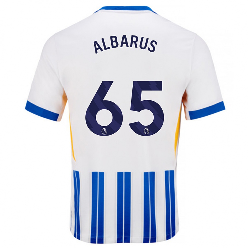 Homme Football Maillot Zane Albarus #65 Blanc Bleu À Rayures Fines Tenues Domicile 2024/25