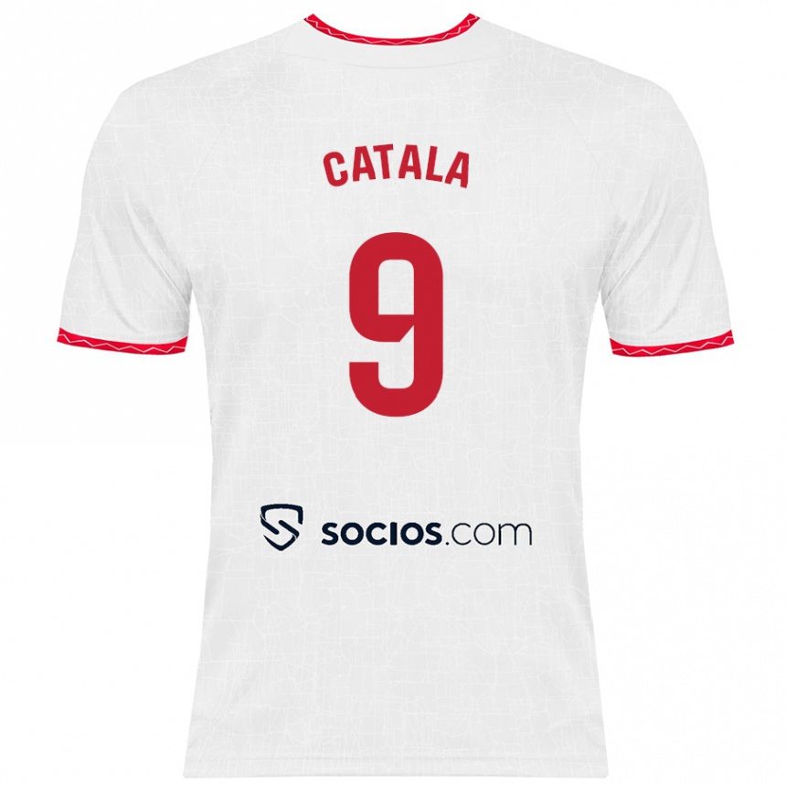 Homme Football Maillot Rubén Catalá #9 Blanc Rouge Tenues Domicile 2024/25