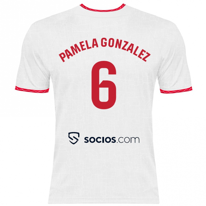 Homme Football Maillot Cinthia Pamela González Medina #6 Blanc Rouge Tenues Domicile 2024/25