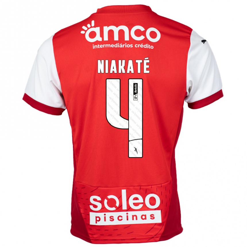 Homme Football Maillot Sikou Niakaté #4 Rouge Blanc Tenues Domicile 2024/25