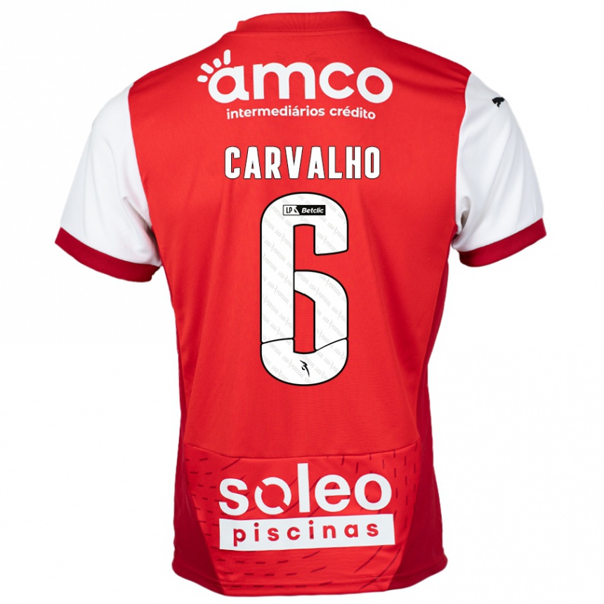 Homme Football Maillot Vitor Carvalho #6 Rouge Blanc Tenues Domicile 2024/25