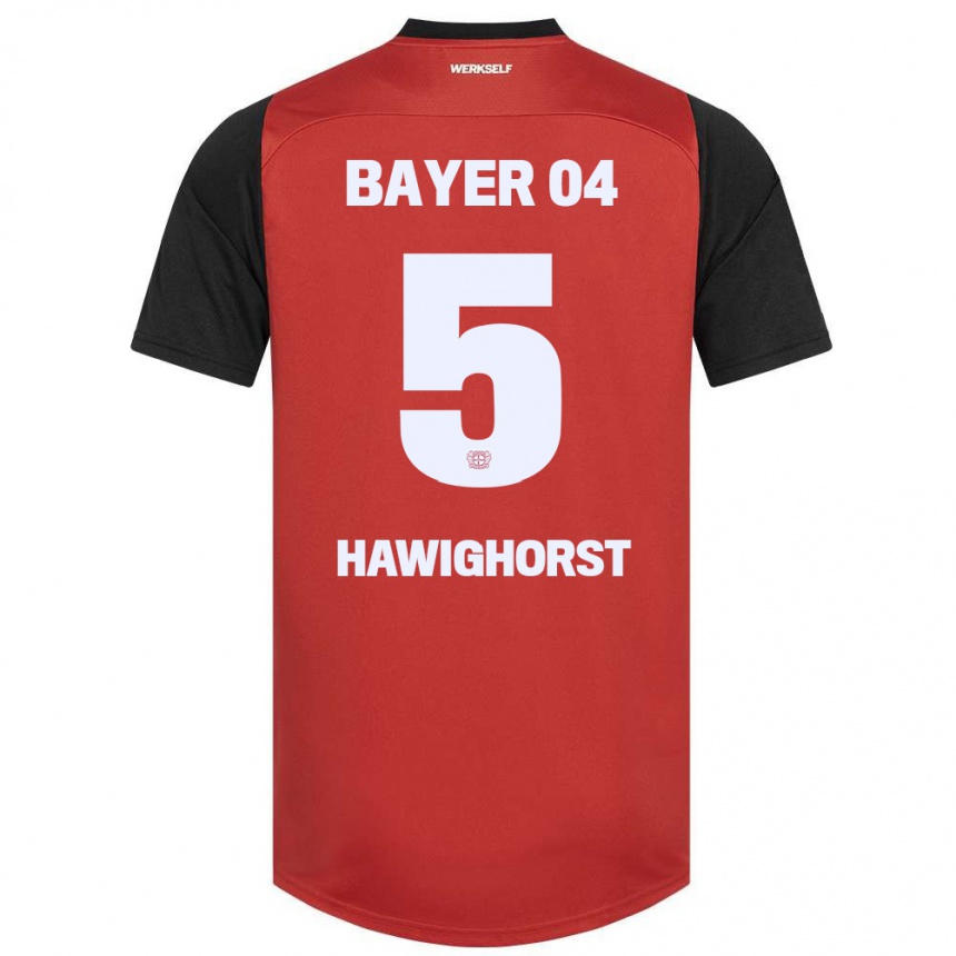 Homme Football Maillot Ben Hawighorst #5 Rouge Noir Tenues Domicile 2024/25