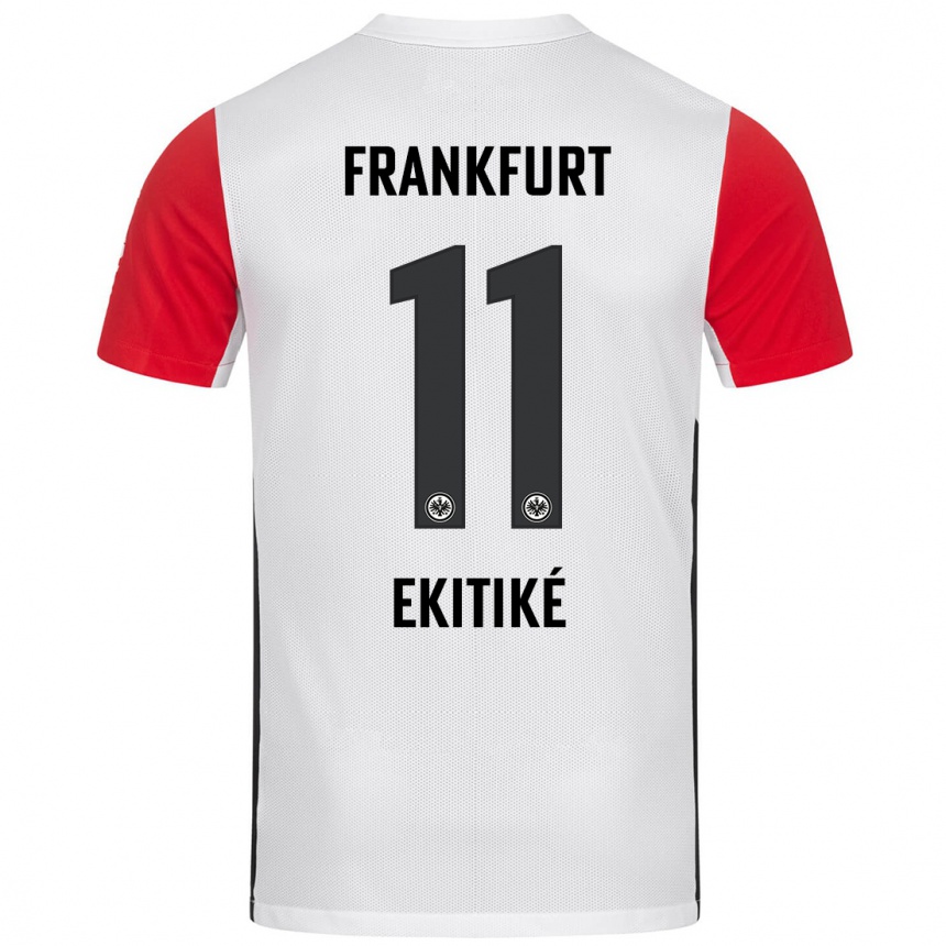 Homme Football Maillot Hugo Ekitiké #11 Blanc Rouge Tenues Domicile 2024/25