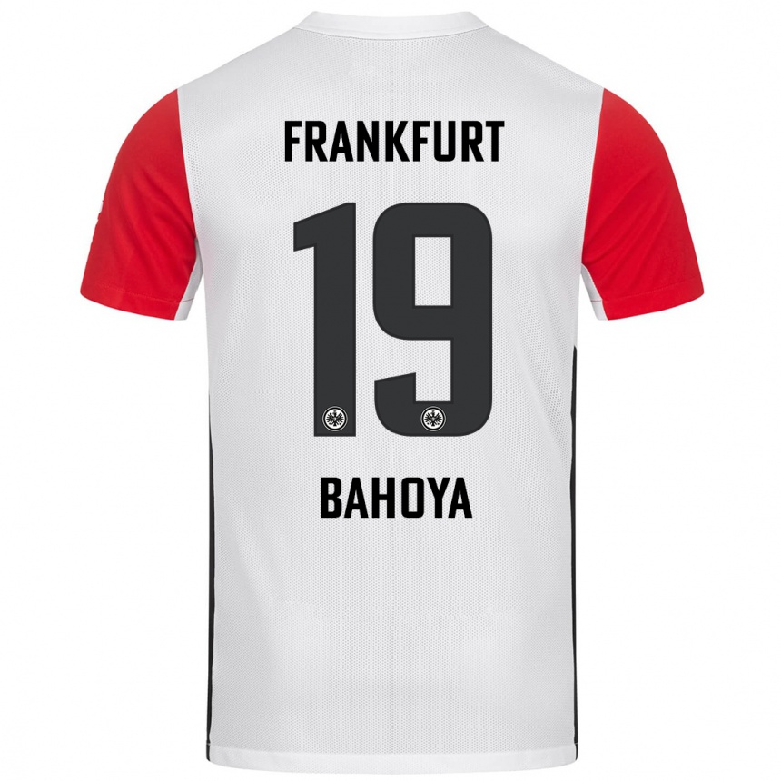 Homme Football Maillot Jean-Mattéo Bahoya #19 Blanc Rouge Tenues Domicile 2024/25