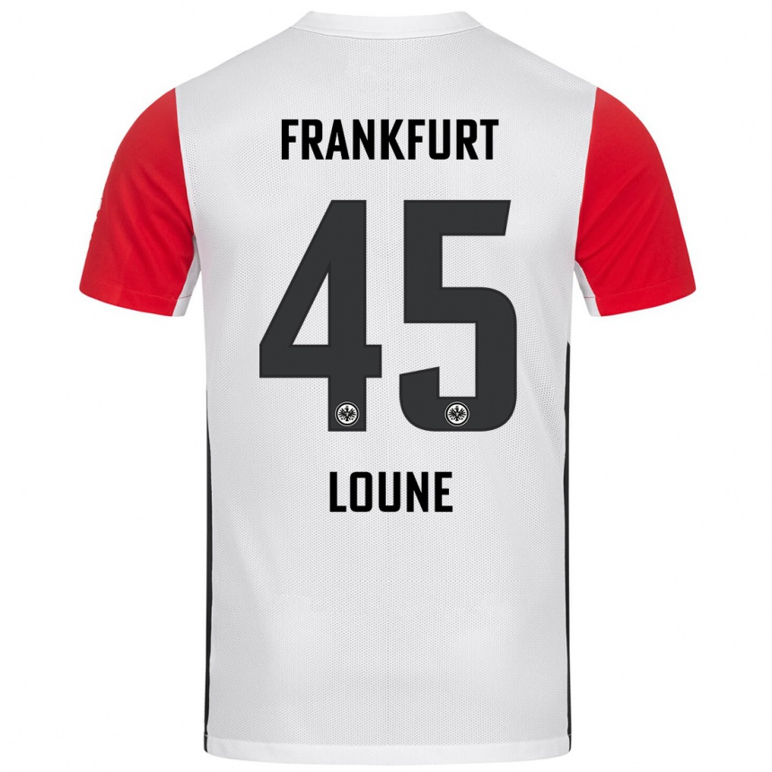 Homme Football Maillot Mehdi Loune #45 Blanc Rouge Tenues Domicile 2024/25