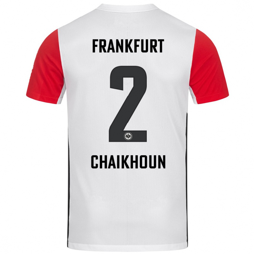 Homme Football Maillot Ayoub Chaikhoun #2 Blanc Rouge Tenues Domicile 2024/25