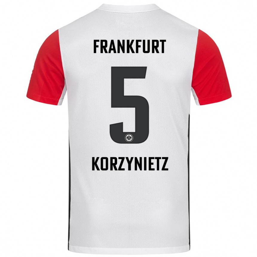 Homme Football Maillot Jaden Korzynietz #5 Blanc Rouge Tenues Domicile 2024/25