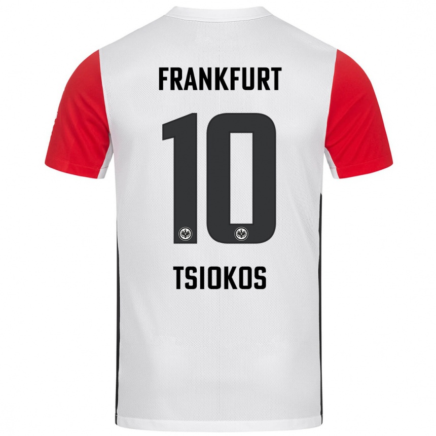 Homme Football Maillot Leonidas Ilias Tsiokos #10 Blanc Rouge Tenues Domicile 2024/25