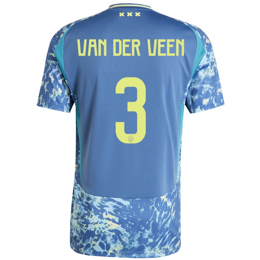 Homme Football Maillot Roos Van Der Veen #3 Gris Bleu Jaune Tenues Extérieur 2024/25