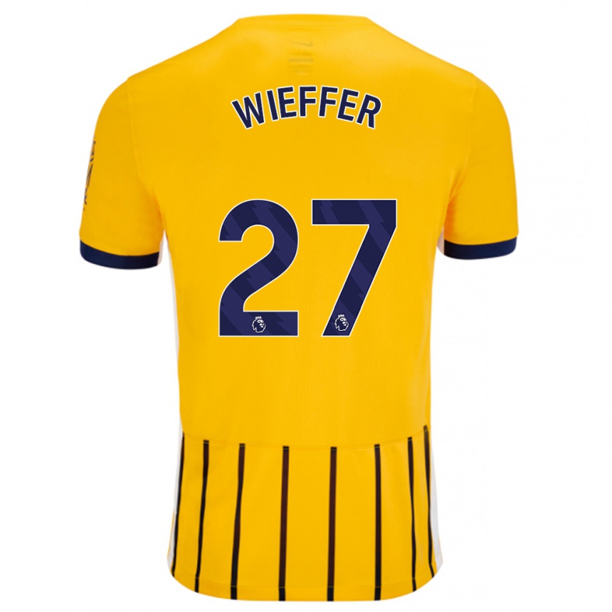 Homme Football Maillot Mats Wieffer #27 Doré Bleu À Fines Rayures Tenues Extérieur 2024/25